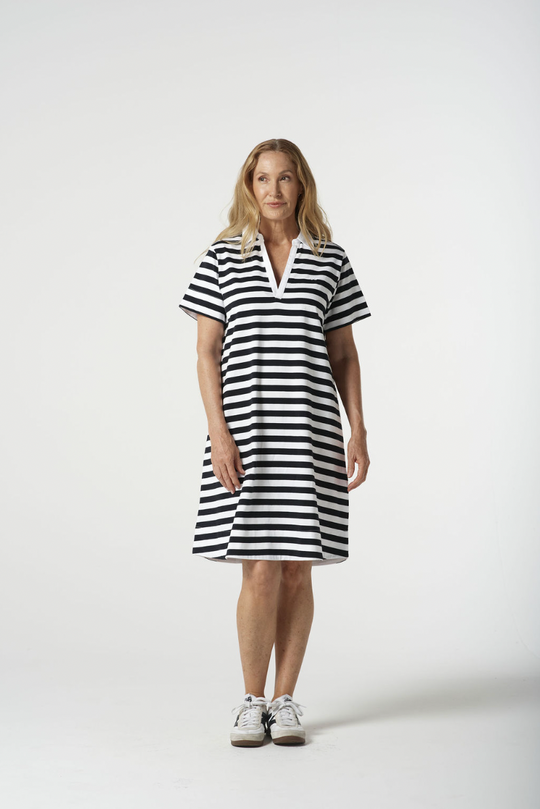 6291-20-S25 V Neck Cotton Polo Dress - Navy/White
