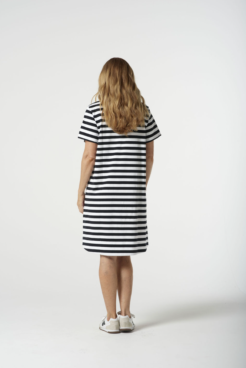 6291-20-S25 V Neck Cotton Polo Dress - Navy/White