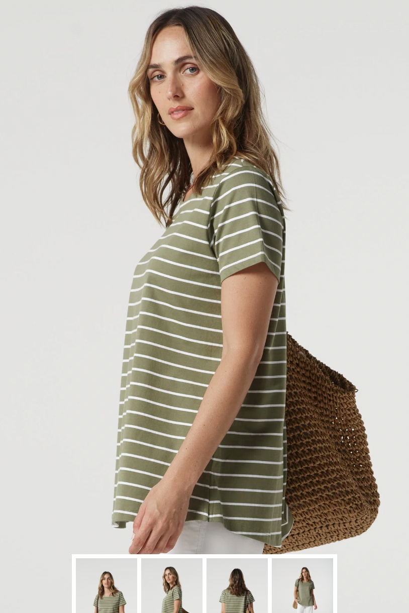 3311-21-S25 Meadow Cotton A-line Tee - Sage/White