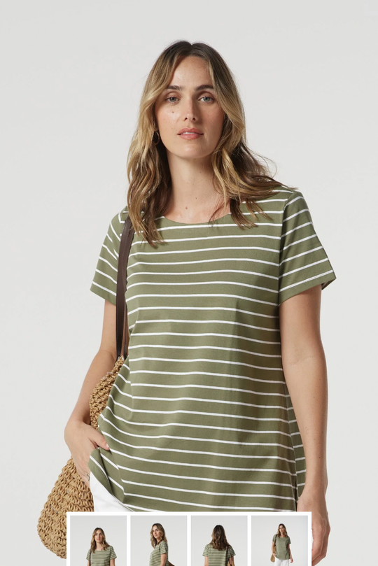 3311-21-S25 Meadow Cotton A-line Tee - Sage/White