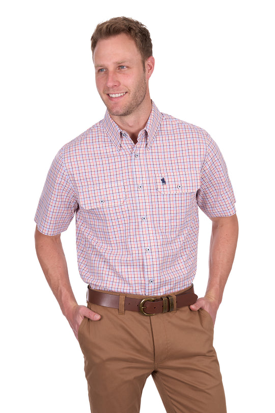 T5S1110043 Men’s Robert Check 2-Pocket Short Sleeve Shirt | Red / Tan