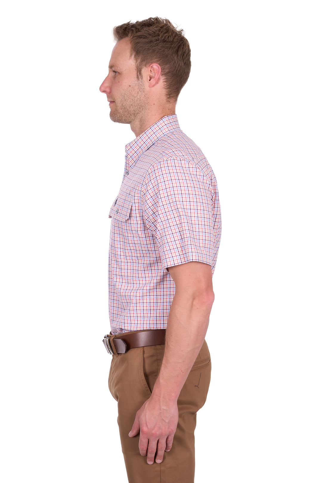 T5S1110043 Men’s Robert Check 2-Pocket Short Sleeve Shirt | Red / Tan