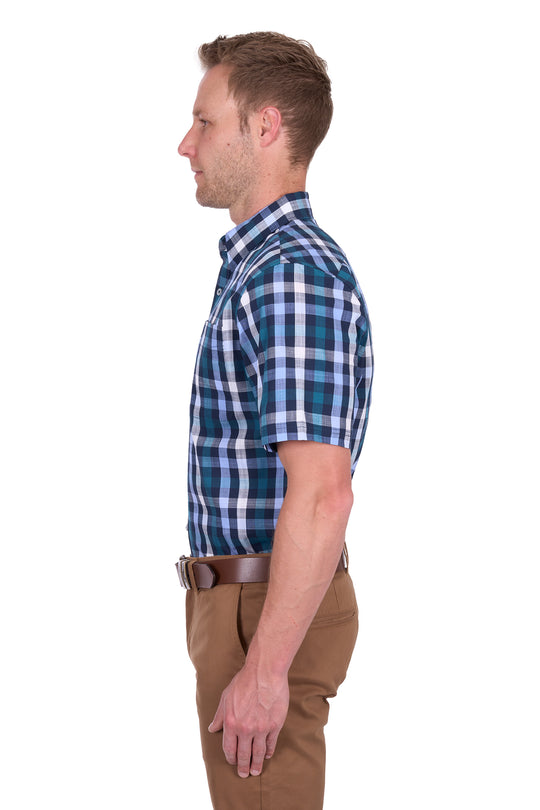 T5S1113044 Men’s John Check 1-Pocket Short Sleeve Shirt | Navy/Blue
