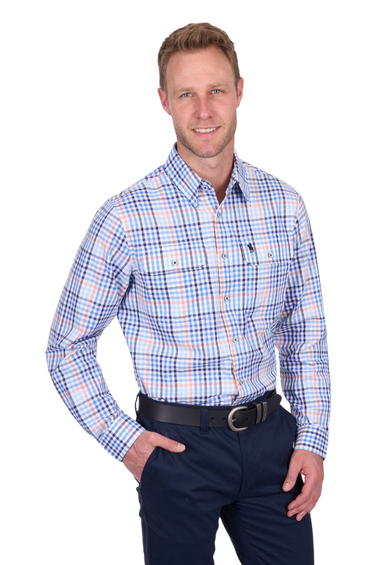 T5S1115031 Men’s Mark Check 2-Pocket Long Sleeve Shirt | Navy / Melon