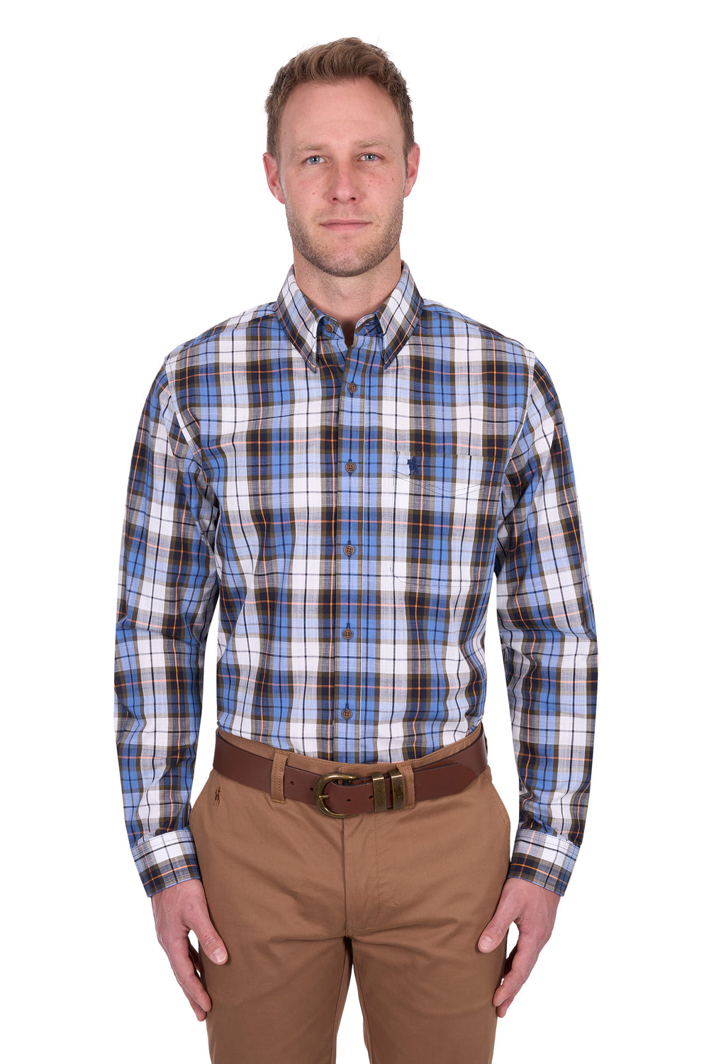 T5S1118037 Men’s Daniel Check 1-Pocket Long Sleeve Shirt | Navy/Green