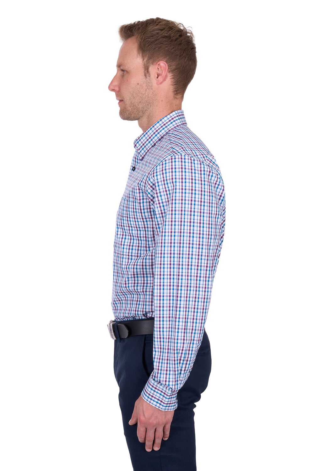 T5S1118038 Men’s Joseph Check 1-Pocket Long Sleeve Shirt  | Navy / Blue