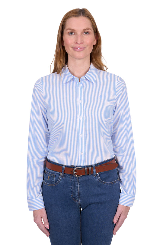 T5S2130124 Women’s Laura Linen Long Sleeve Shirt | Blue / White