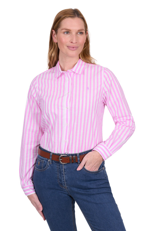 T5S2130129 Women's Charlotte Long Sleeve Shirt | White / Pink