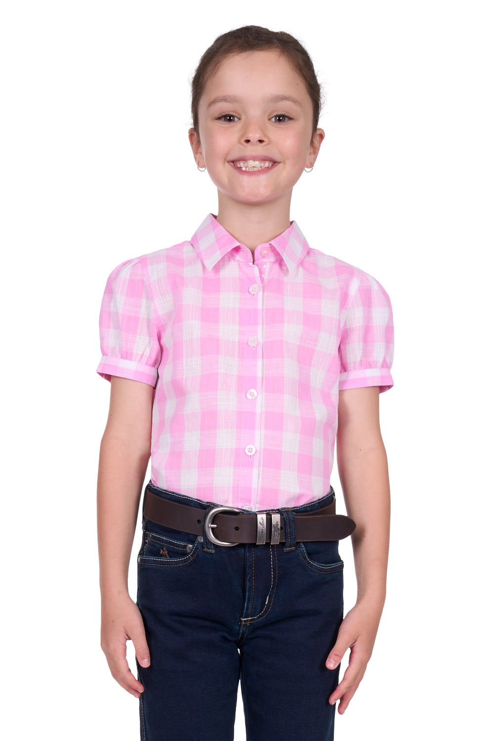 T5S5106084 Girl’s Eliza Short Sleeve Shirt | Pink / White
