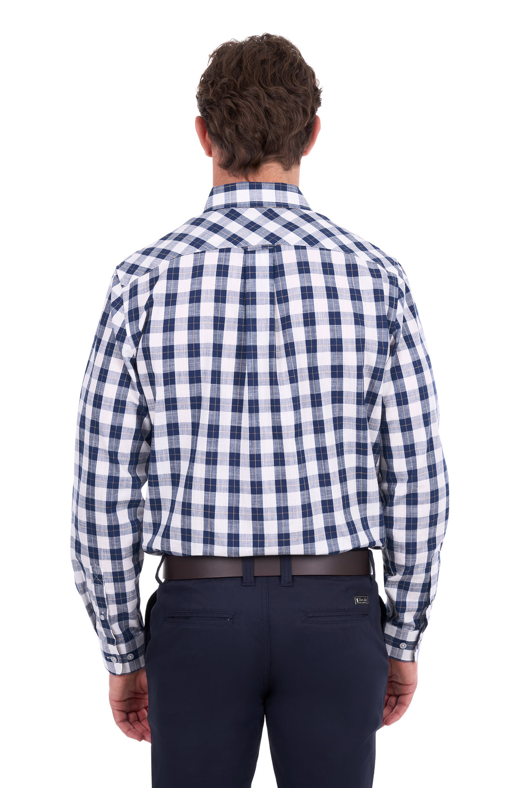 T6S1115027 Men’s Ezra Check 2-Pocket Long Sleeve Shirt | Navy / White