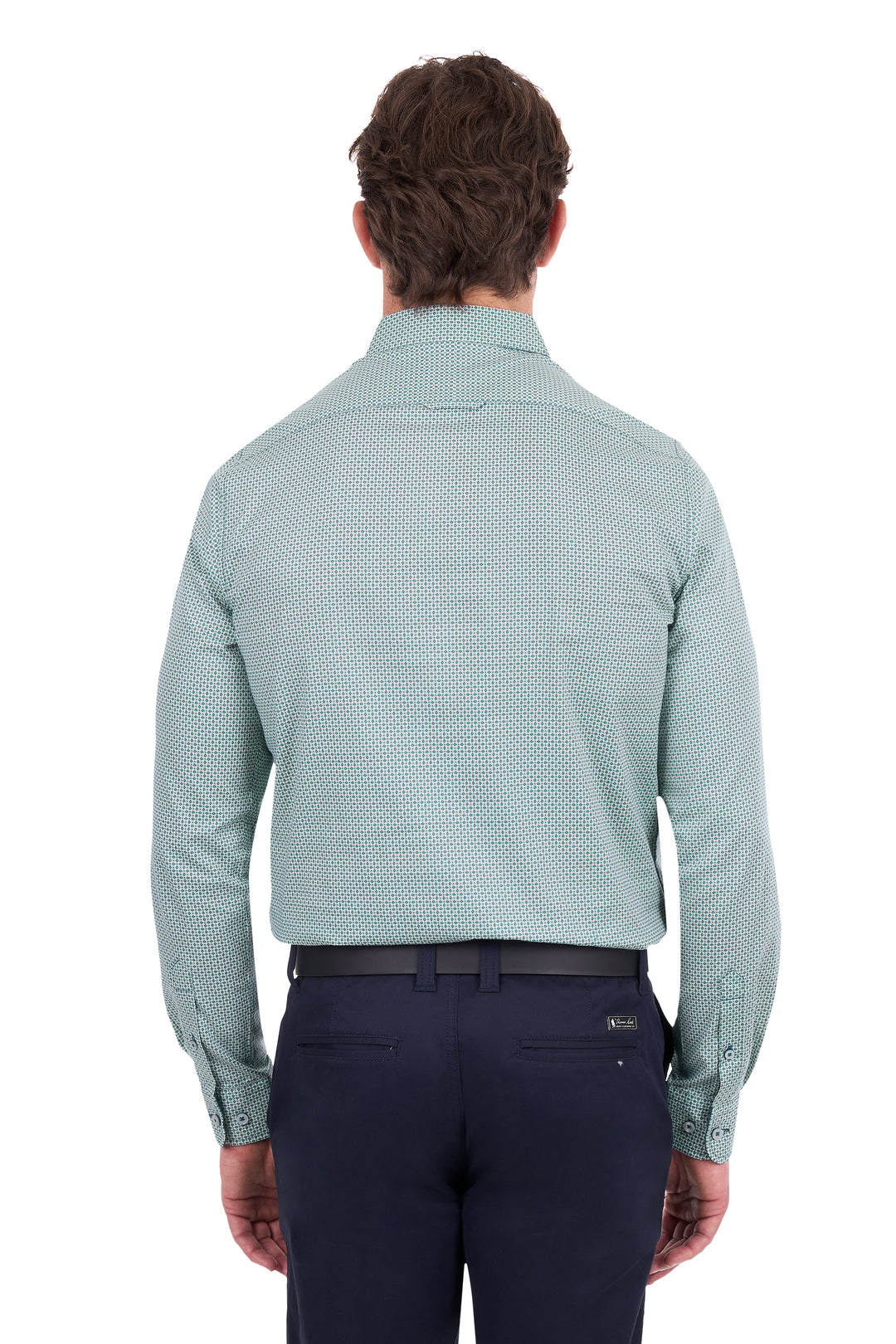 T6S1120047 Men’s Arthur Print Tailored Long Sleeve Shirt | Sage / Navy