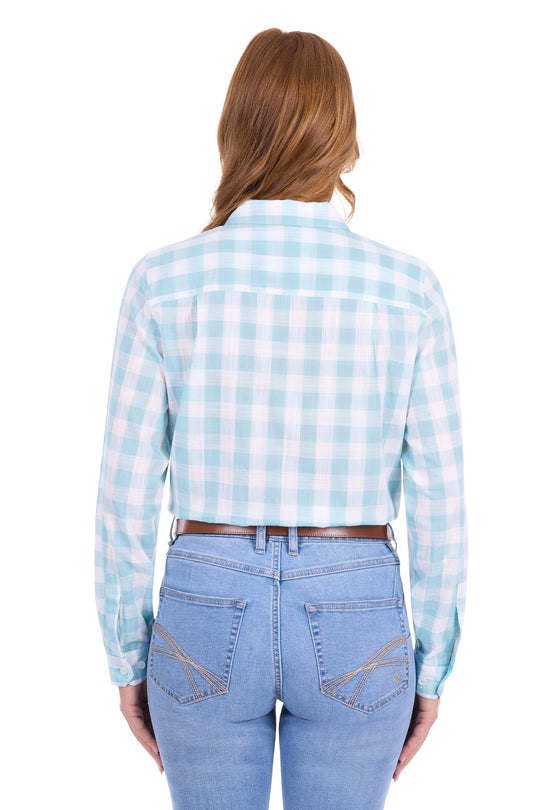 T6S2130065 Women’s Eliza Tab Long Sleeve Shirt | Pastel Turquoise / White