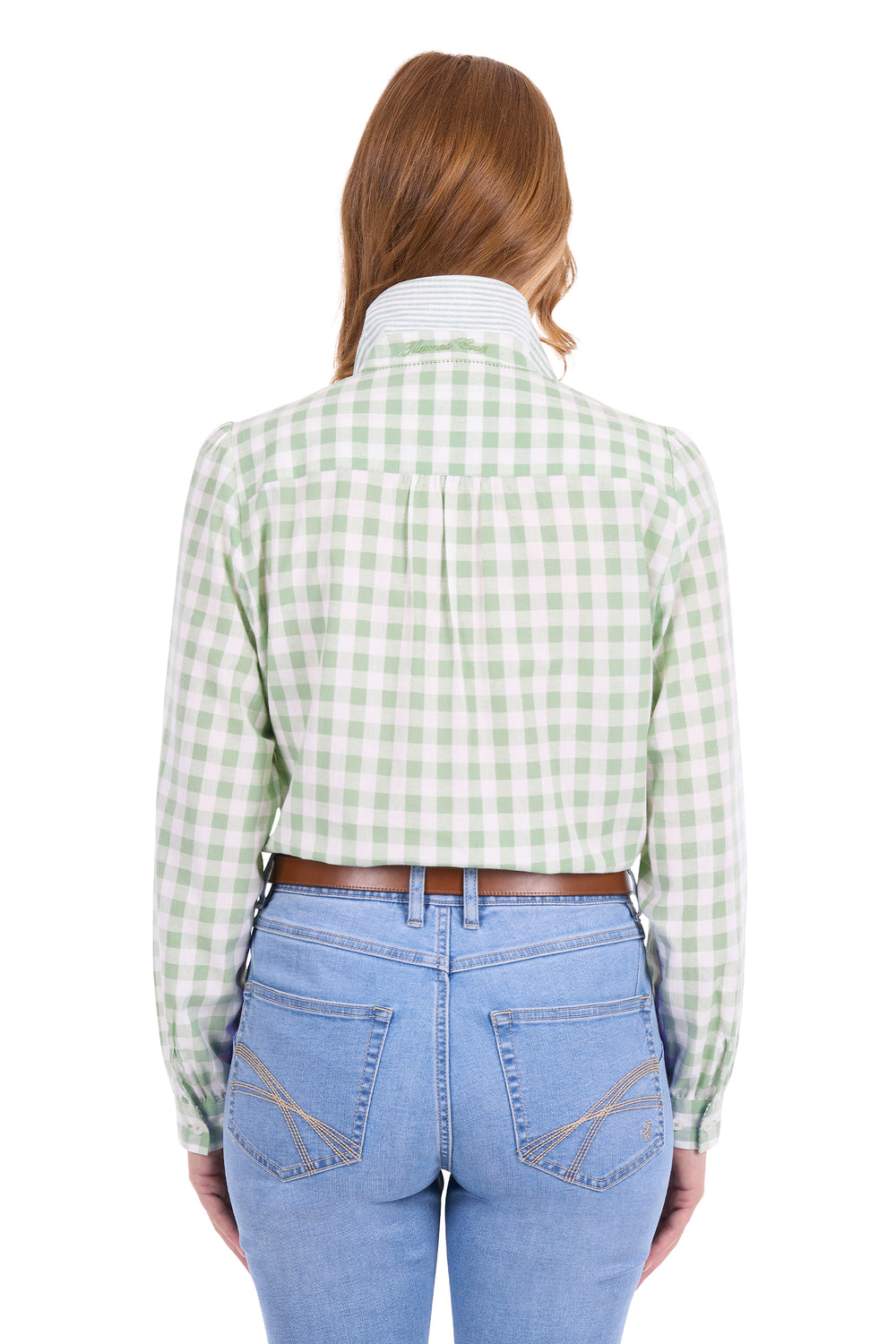 T6S2137082 Women’s Dimity Linen Long Sleeve Shirt |  Mint / White