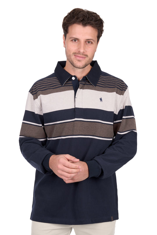 T6W1503024 Mens Bryan Stripe Rugby | Navy/Dark Tan