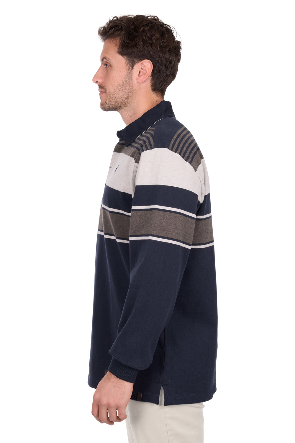 T6W1503024 Mens Bryan Stripe Rugby | Navy/Dark Tan