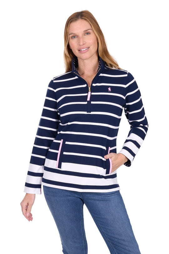 T6W2527077 Wmns Ava 1/4 Zip Rugby | Navy/White
