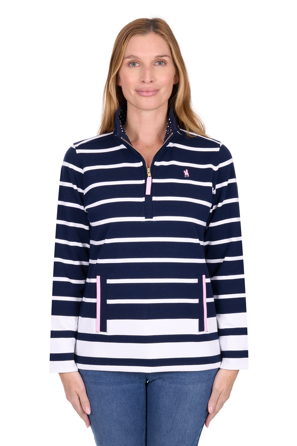 T6W2527077 Wmns Ava 1/4 Zip Rugby | Navy/White