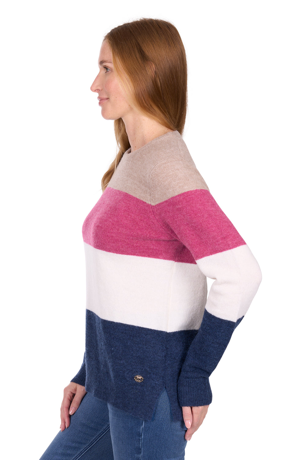 T6W2546091 Women's Maya Stripe Knit Jumper | Rasberry / Multi