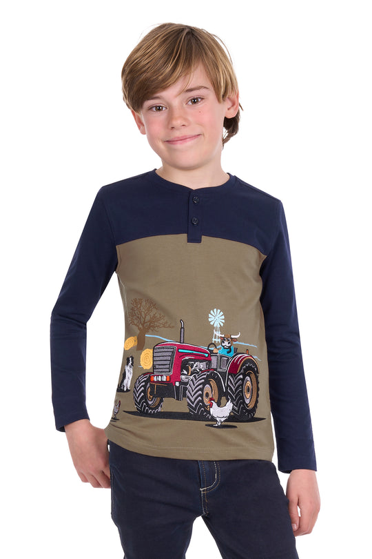 T6W3517201 Boys Karl Henley LS Tee | Navy/Tan