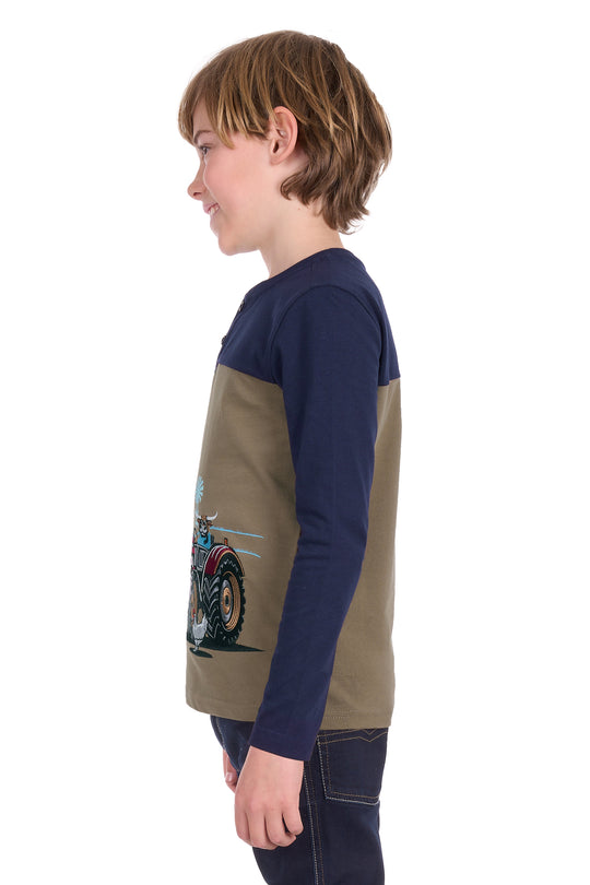 T6W3517201 Boys Karl Henley LS Tee | Navy/Tan
