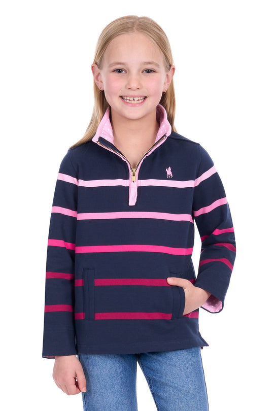 T6W5527075 Girls Gemma 1/4 Zip Rugby | Pink/ Navy