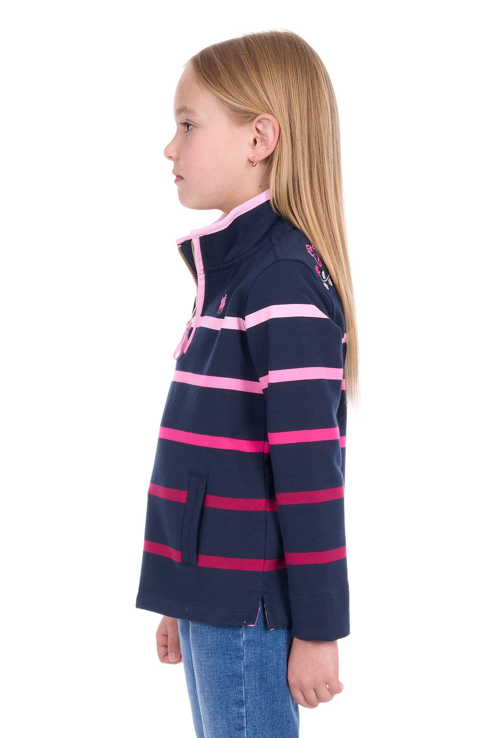 T6W5527075 Girls Gemma 1/4 Zip Rugby | Pink/ Navy