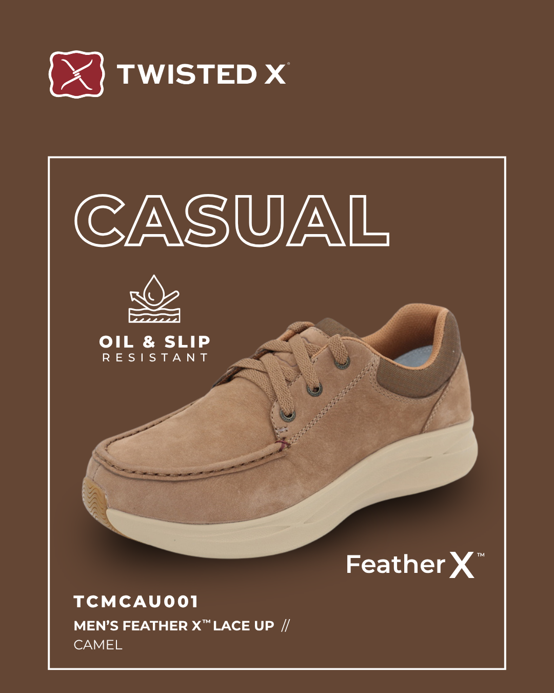 TCMCAU001 Men’s Feather X™ Lace Up | Camel