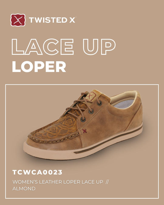 TCWCA0023 Twisted X Womens Leather Loper Lace Up Shoes | Almond