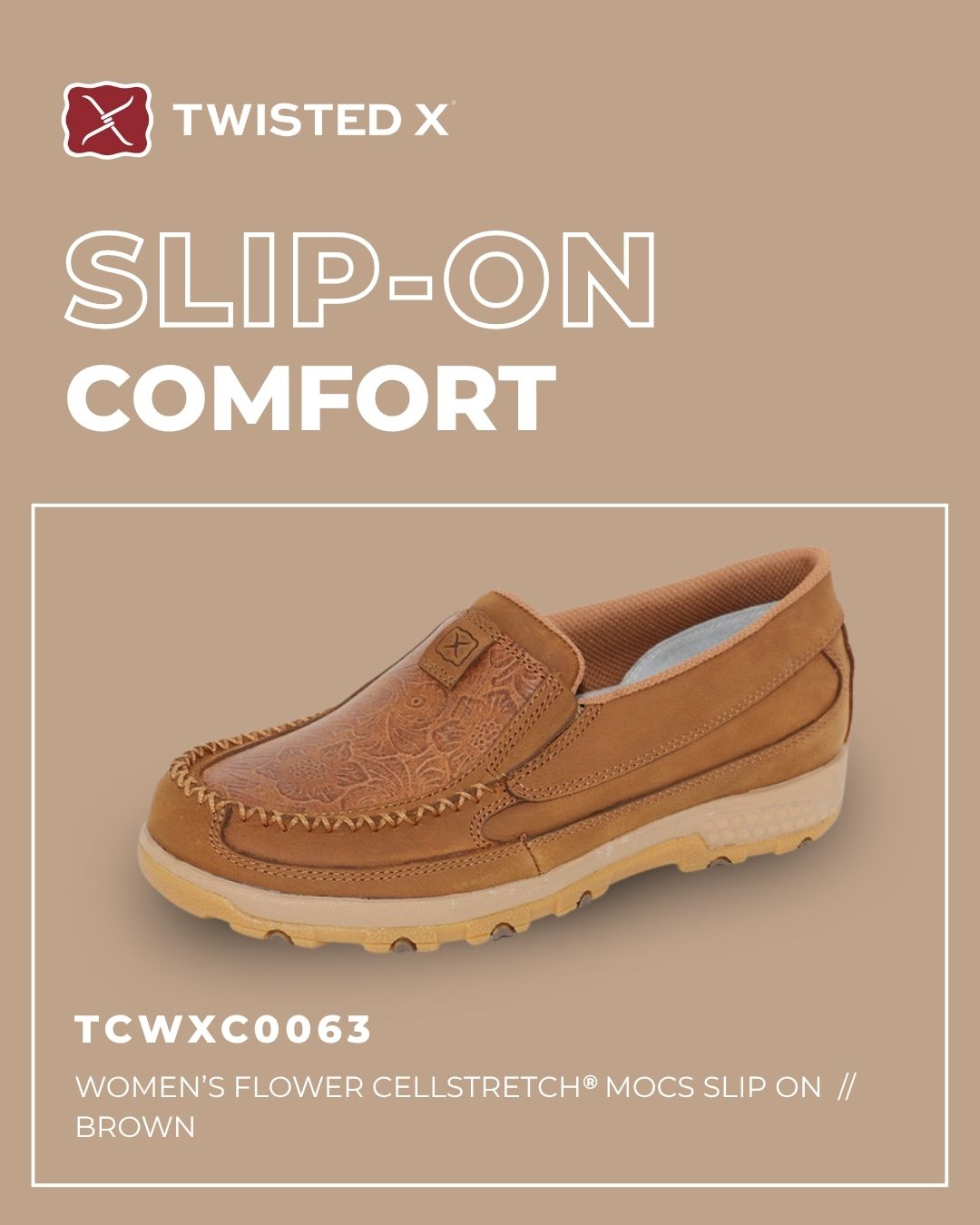 TCWXC0063 WOMEN'S FLOWER CELLSTRETCH MOCS SLIP ON | Brown