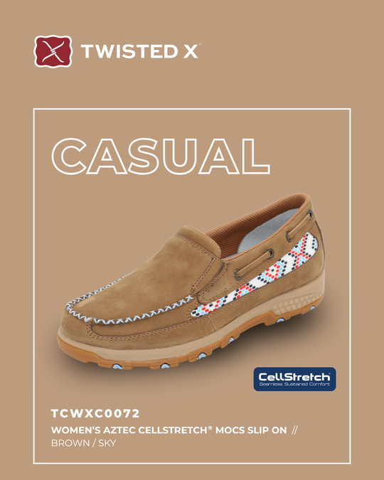 TCWXC0072 Women’s Aztec CellStretch® Mocs Slip On | Brown / Sky