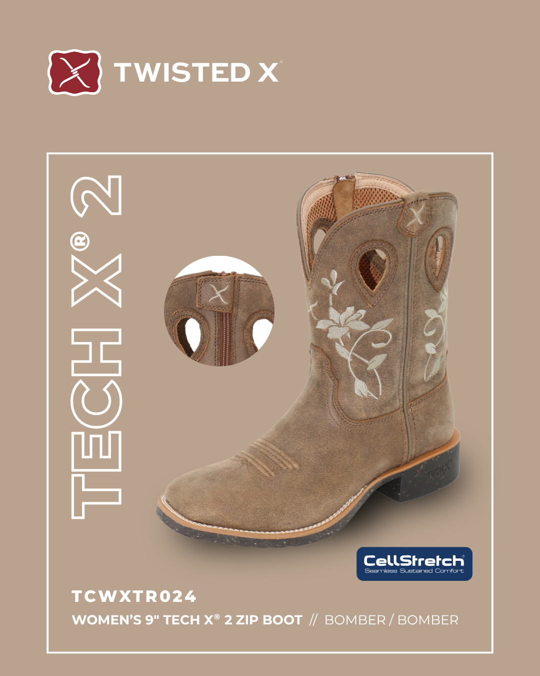 TCWXTR024 Wmns 9 Tech X@ Zip Boot | Bomber/Bomber