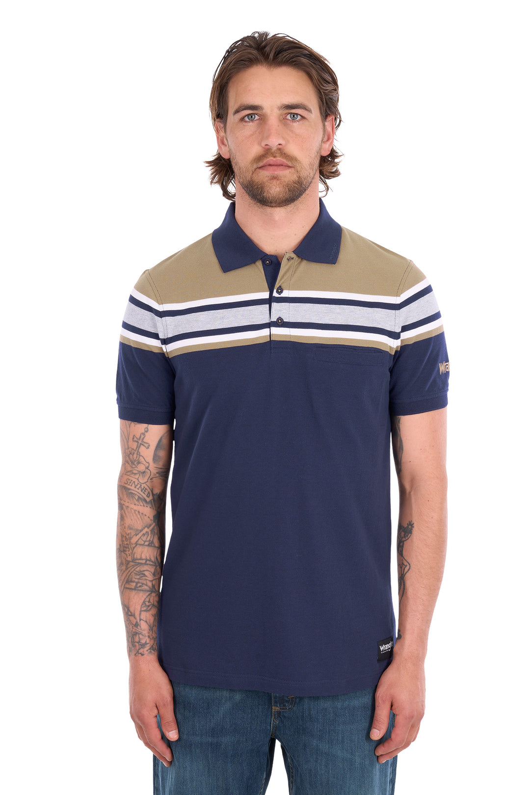 X6S1560678 Men’s Tyrone 1-Pocket Short Sleeve Polo / Navy | Tan