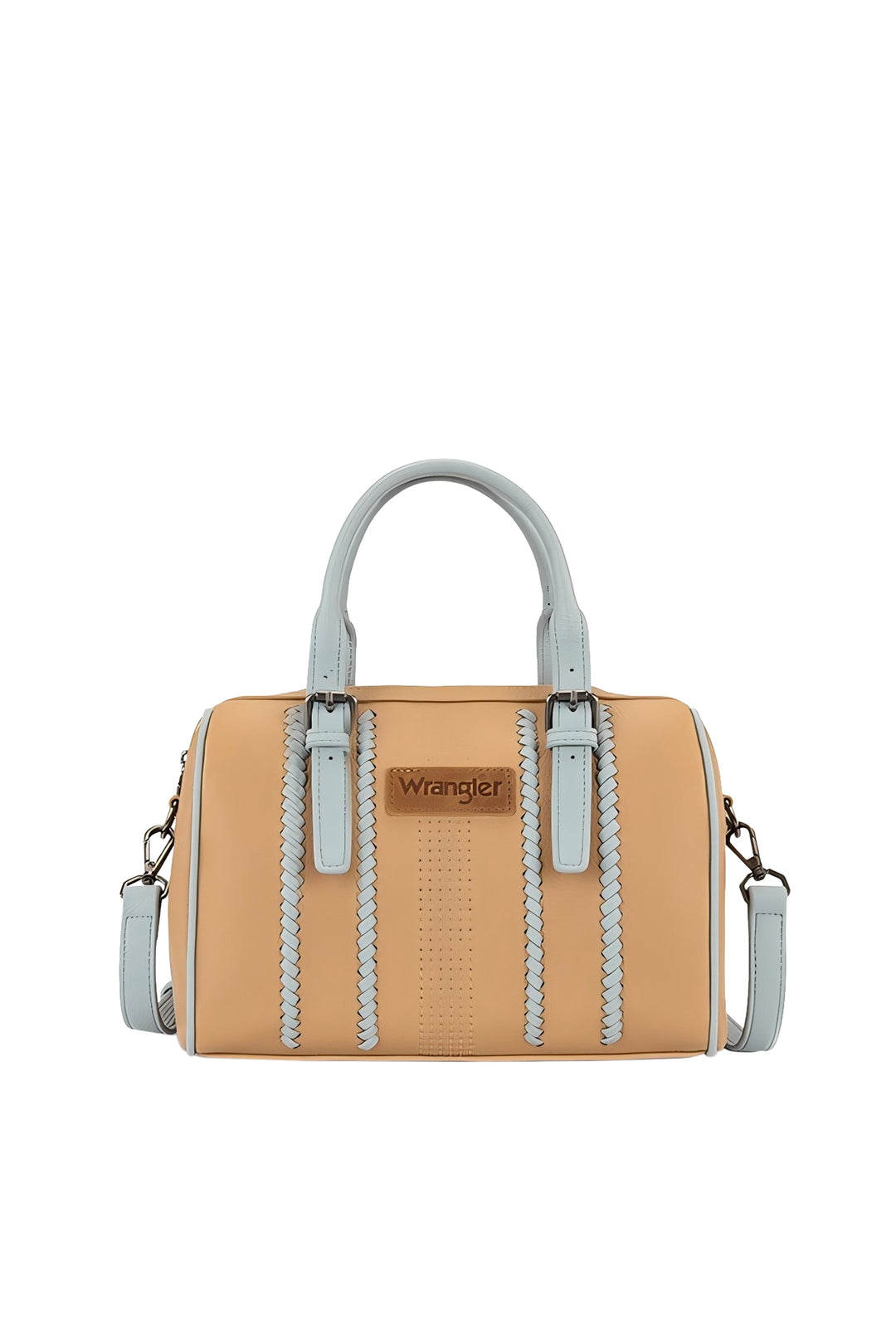 X6S4929BAG Boston Stitch Barrel Bag | Camel/Blue