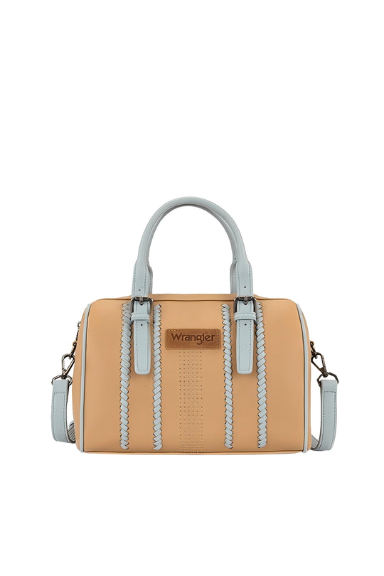 X6S4929BAG Boston Stitch Barrel Bag | Camel/Blue