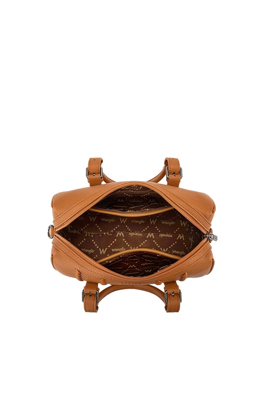 X6S4929BAG Boston Stitch Barrel Bag | Camel/Blue