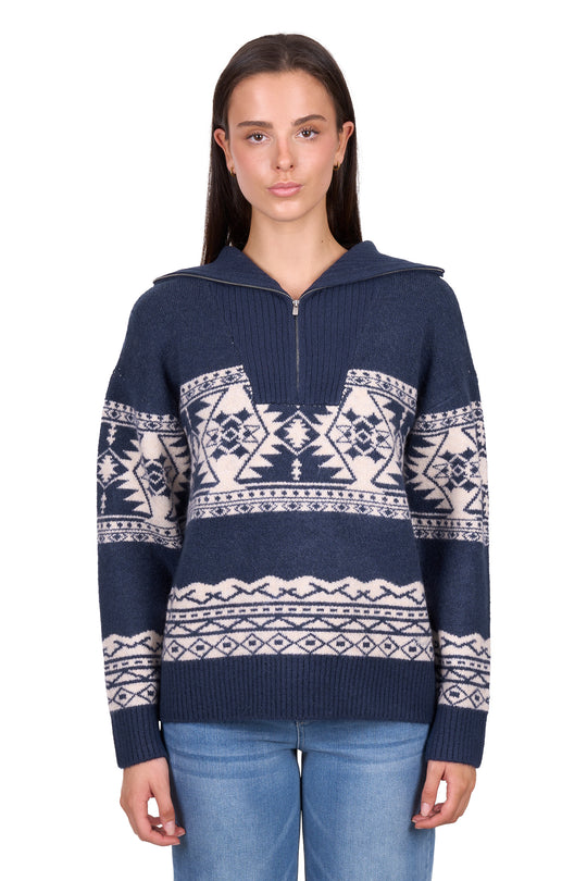 X6W2518578 Women’s Lacey Knitted 1/4 Zip Pullover | Navy