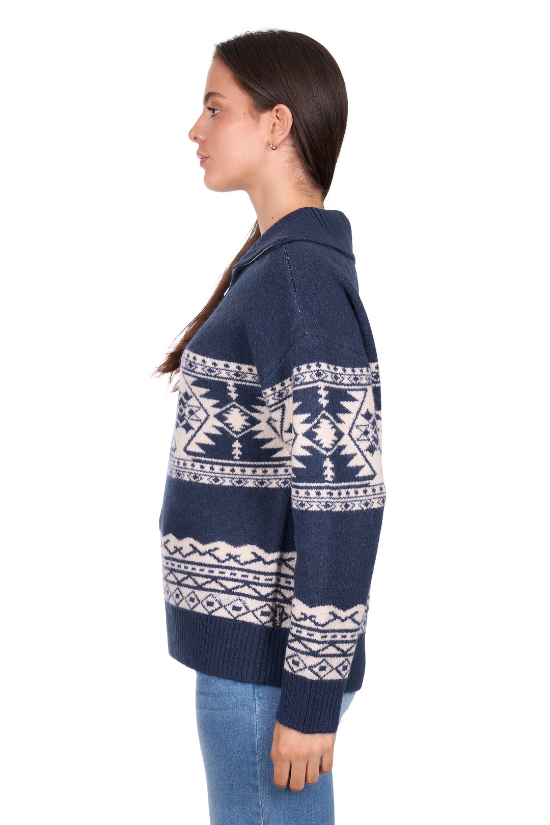 X6W2518578 Women’s Lacey Knitted 1/4 Zip Pullover | Navy