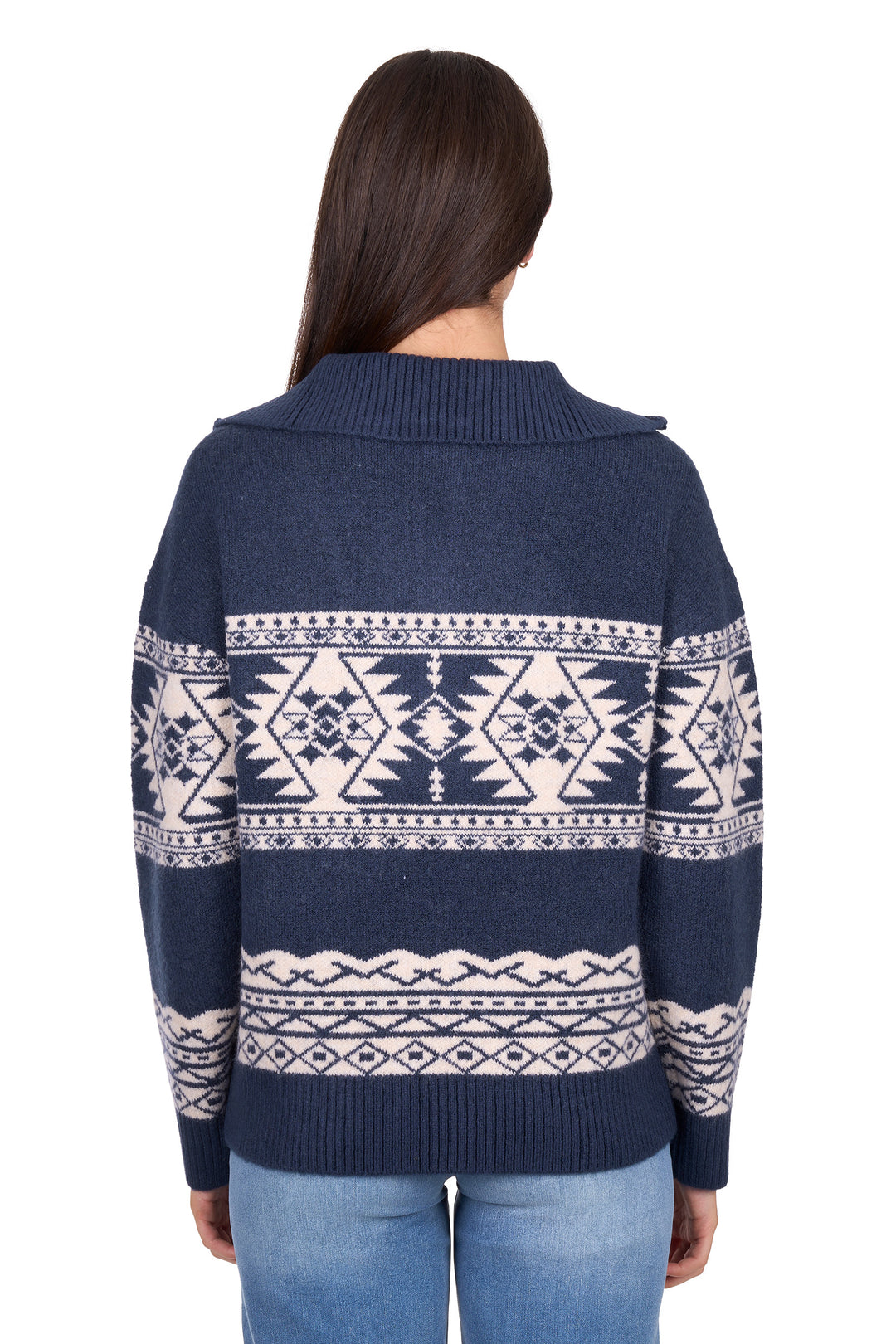X6W2518578 Women’s Lacey Knitted 1/4 Zip Pullover | Navy