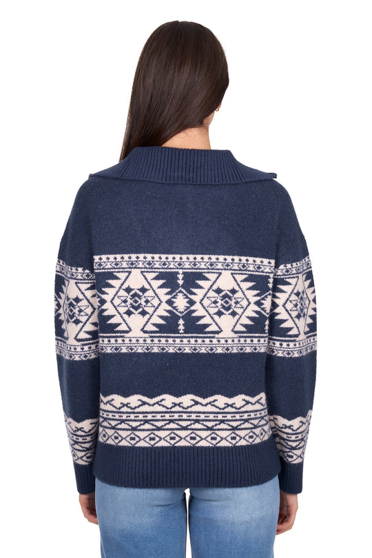 X6W2518578 Women’s Lacey Knitted 1/4 Zip Pullover | Navy