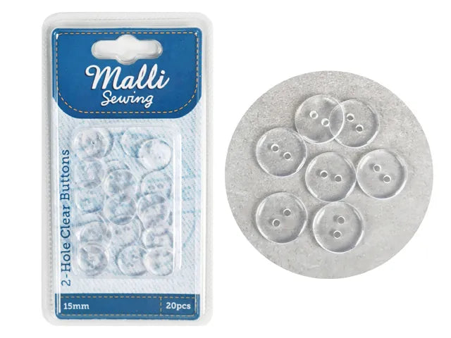 SEW310029 Clear Sewing Buttons 15mm | 20 Pieces