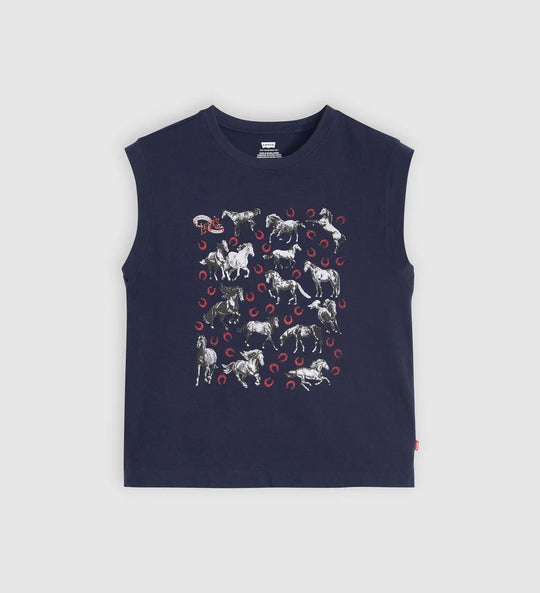001MW-0006 Levi's® Women's Graphic Boxy Tank | Tossed horses & Navy blazer