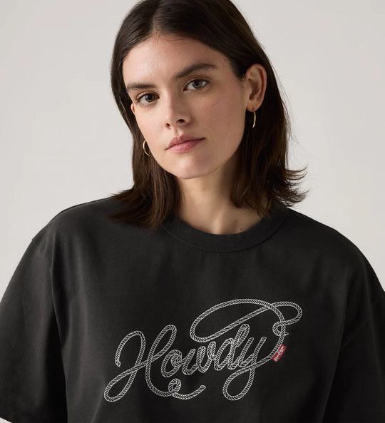 001MX-0008 Levi's® Women's Graphic Tabor T-Shirt Howdy Script |Pirate Black