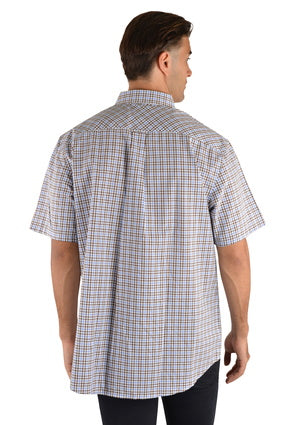 T2S1110032 Mens Brae Check 2-Pkt S/S shirt | Tan/Blue