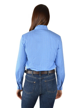 T3W2133144 Liv Ruffle Collar L/S Stretch Shirt | Powder Blue