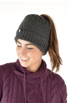 T3W2956BNE Pony Tail Beanie | Charcoal / Marle