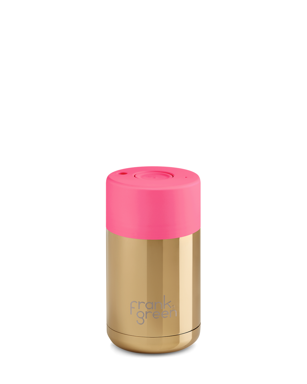 B02S03C06-21-21 10oz Stainless Steel Ceramic Reusable Cup with Button Lid | Gold/Neon Pink