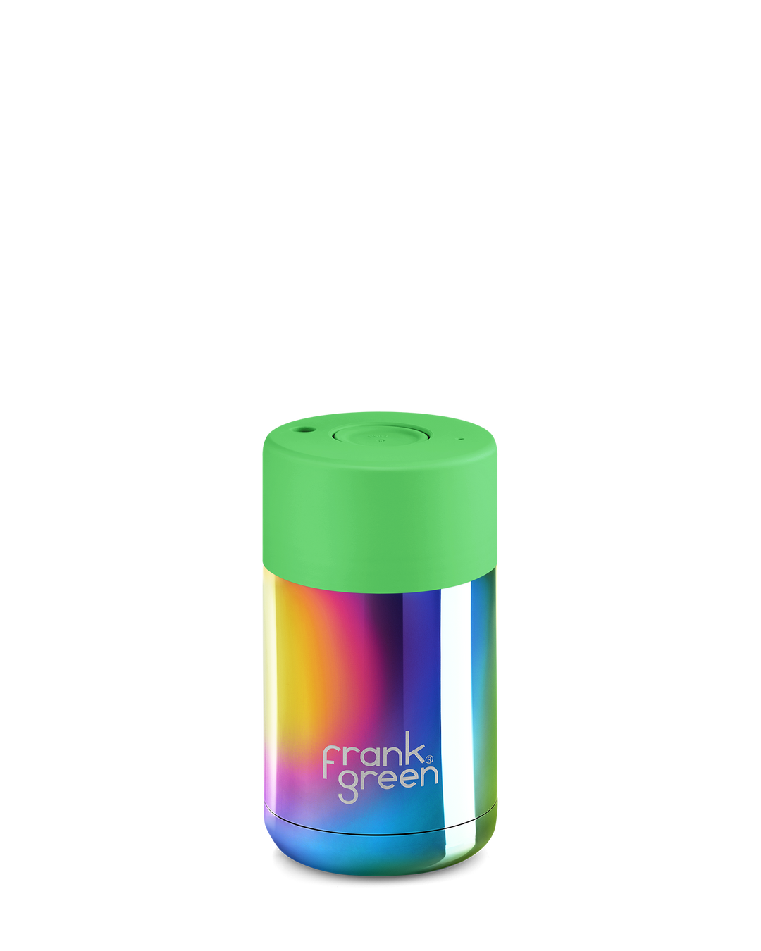 B02S03C07-19-19 10oz Stainless Steel Ceramic Reusable Cup with Push Button | Rainbow/Neon Green