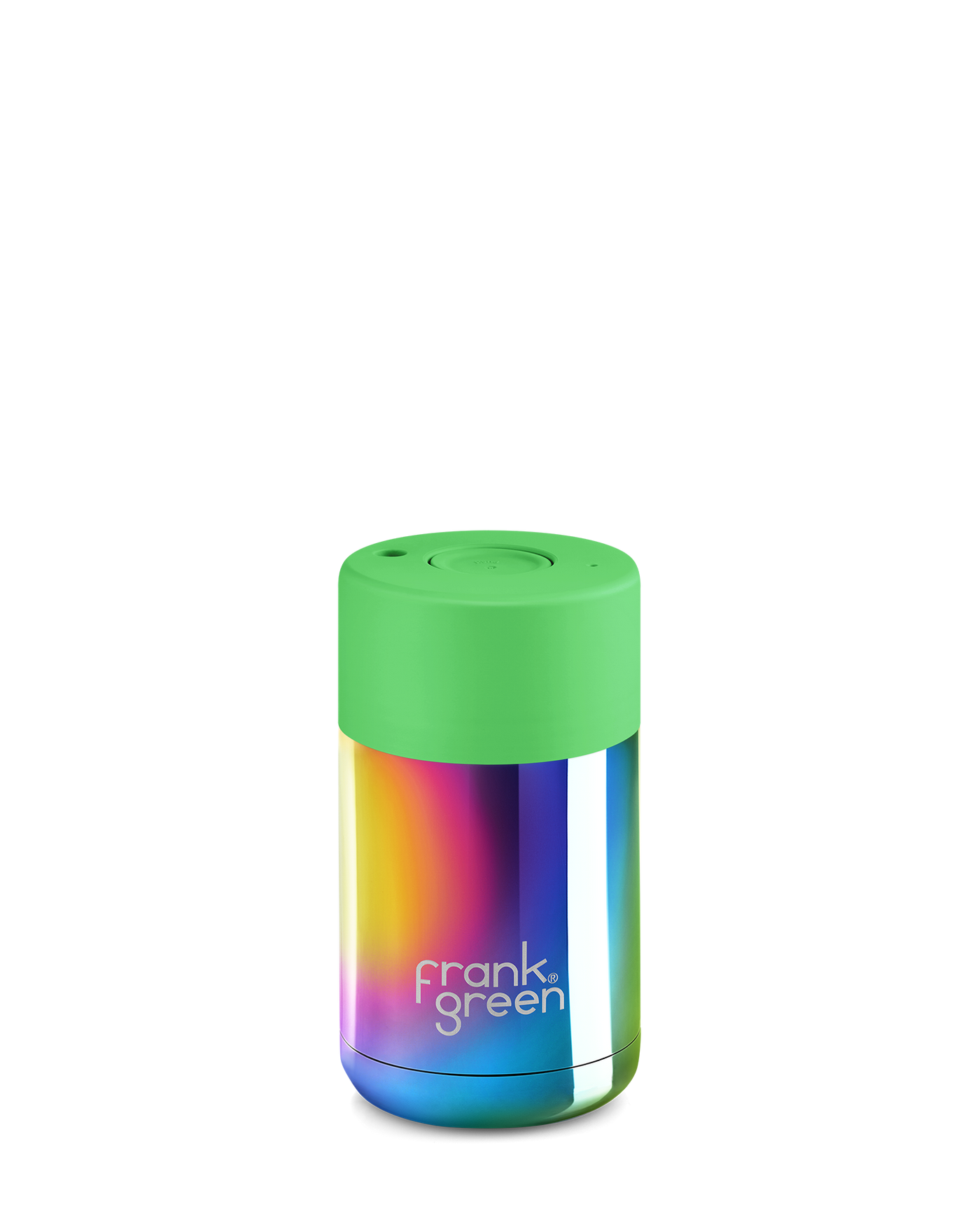 B02S03C07-19-19 10oz Stainless Steel Ceramic Reusable Cup with Push Button | Rainbow/Neon Green