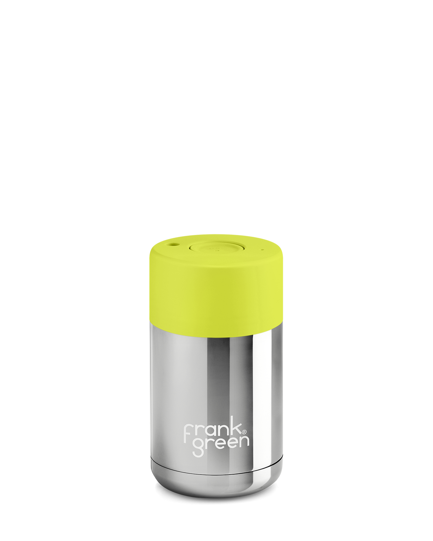 B02S03C08-22-22 10oz Stainless Steel Ceramic Reusable with Push Button Lid | Silver/Neon Yellow