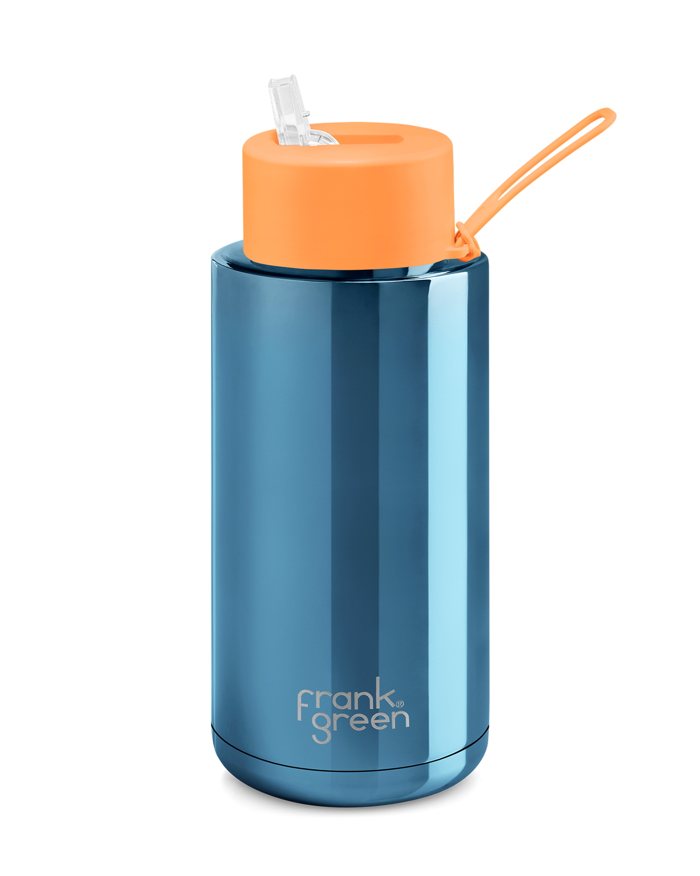 B05S09C05-20-20-30 34oz Stainless Steel Ceramic Reusable Bottle with Straw Lid | Blue/Neon Orange